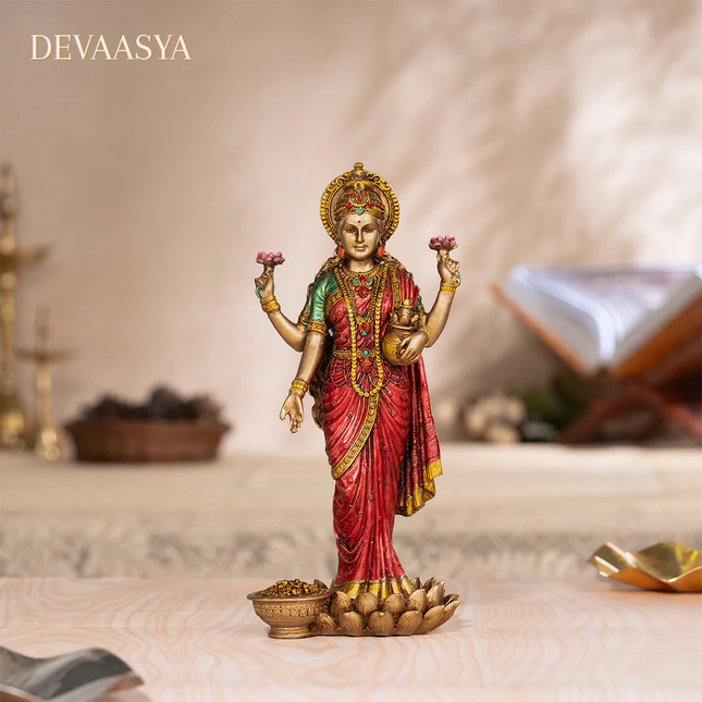 Antique Finish Goddess Lakshmi Idol – 10 Inch | Handcrafted Idol for Wealth & Prosperity