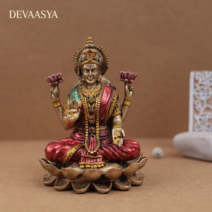 Goddess Lakshmi Sitting Idol – 4 Inch | Marble Finish Statue for Wealth & Prosperity
