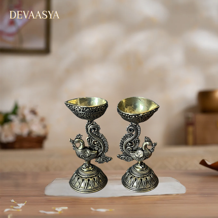 Antique Brass Diya Set – Pack of 2 | Traditional Oil Lamps for Pooja & Festivals