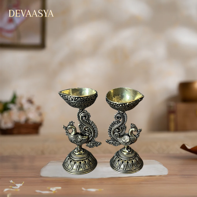 Antique Brass Diya Set – Pack of 2 | Traditional Oil Lamps for Pooja & Festivals
