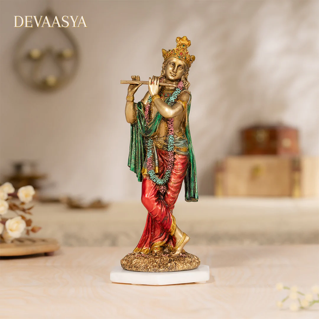 Antique Finish Lord Krishna Idol – 10 Inch | Handcrafted for Pooja & Home Decor