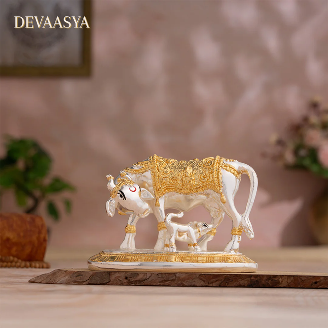 Gold & Silver Plated Kamdhenu Cow Idol – 3.5 Inch | Handcrafted Sacred Idol for Pooja & Home Decor