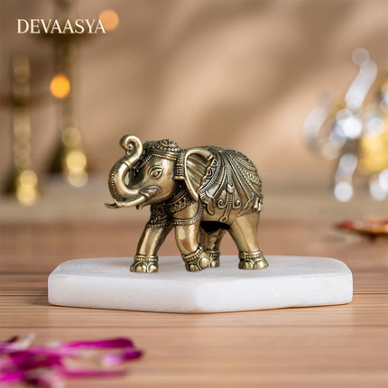 Brass Vastu Trunk Up Elephant Statue – 3 Inch | Symbol of Strength, Luck & Prosperity