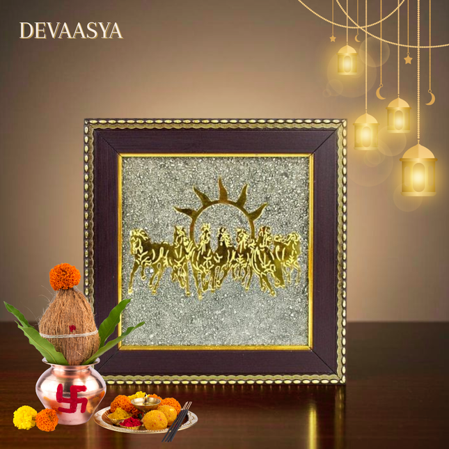 🐎 7 Horses on Raw Pyrite Frame – Symbol of Success, Speed & Prosperity