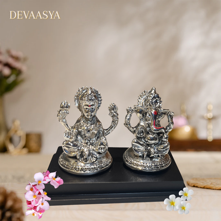 Silver Plated Lakshmi Ganesh Idol Set | Handcrafted Idols for Pooja & Diwali