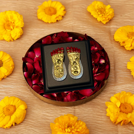 Maa Lakshmi’s Charan Paduka – Gold Plated | Auspicious Symbol for Wealth & Prosperity