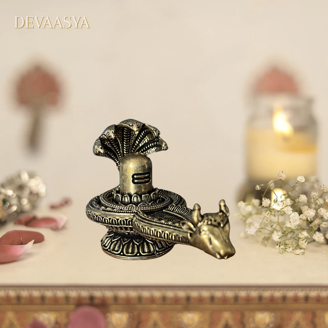 “Handcrafted Brass Shivling Idol with Nandi & Naag – 2.5 Inch