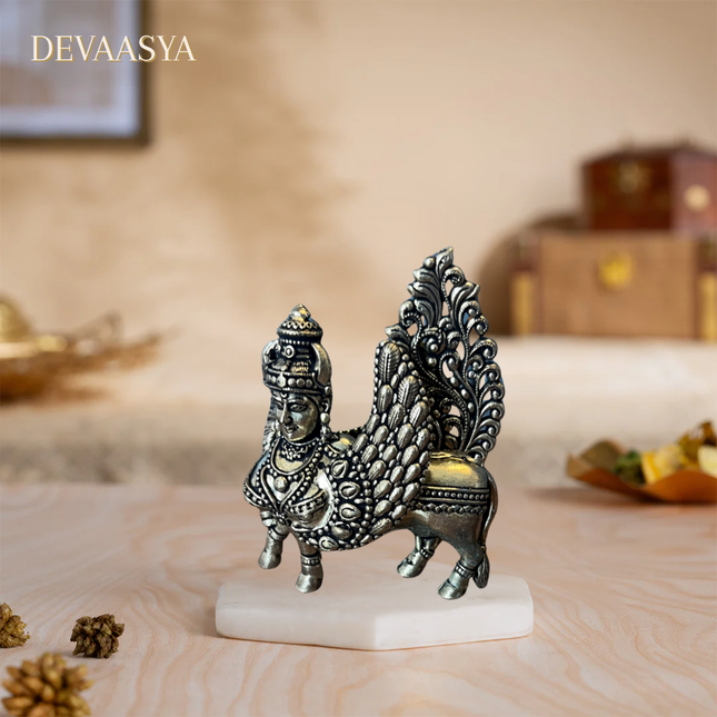 Handmade Brass Kartikeya Murti on Kamdhenu Cow – 2.5 Inch