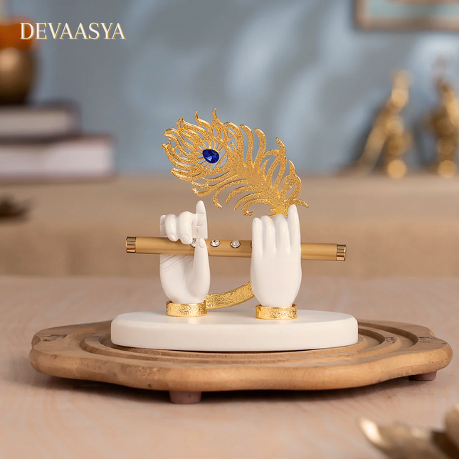 24K Gold Plated Lord Krishna Divine Hands Idol | Sacred Idol for Pooja & Car Dash