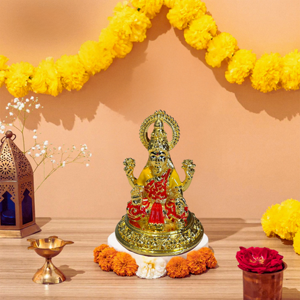 Goddess Lakshmi Idol – 24K Gold Plated | With Red Dhoti & Yellow Blouse