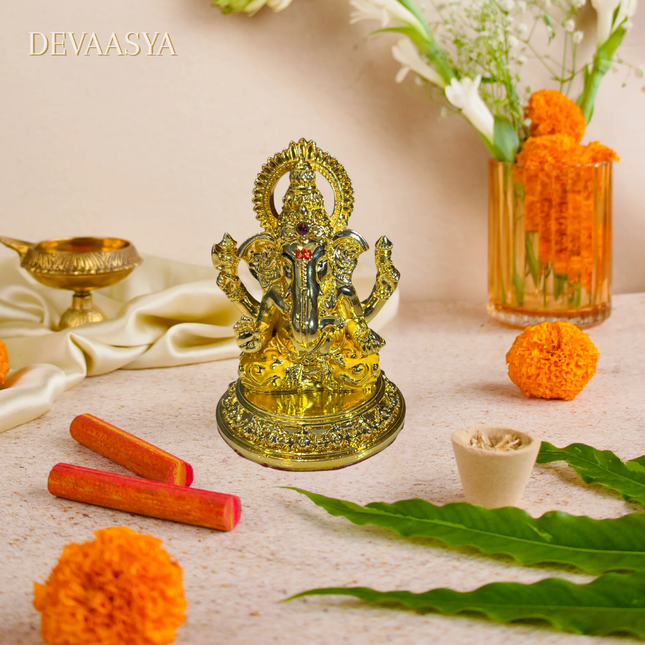 Lord Ganesha Idol in Yellow Dhoti – 24K Gold Plated