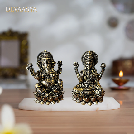 Handcrafted Brass Ganesh Laxmi Idol Set – 3 Inch (each) | Auspicious Deities for Pooja