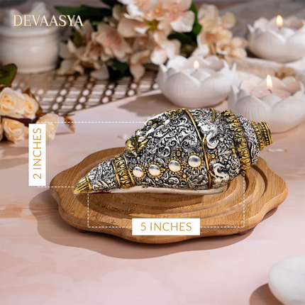 Ganesh Shankh Idol – 24K Gold & Silver Plated for Pooja & Home Decor