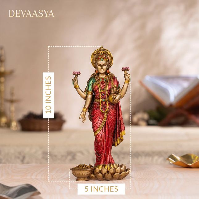 Antique Finish Goddess Lakshmi Idol – 10 Inch | Handcrafted Idol for Wealth & Prosperity