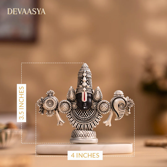 Silver Plated Lord Tirupati Balaji Face Idol | Handcrafted Divine Idol for Pooja & Car Dash