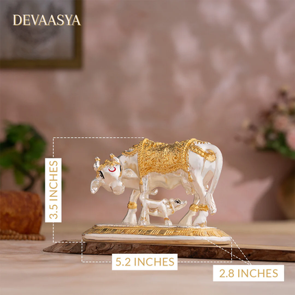 Gold & Silver Plated Kamdhenu Cow Idol – 3.5 Inch | Handcrafted Sacred Idol for Pooja & Home Decor