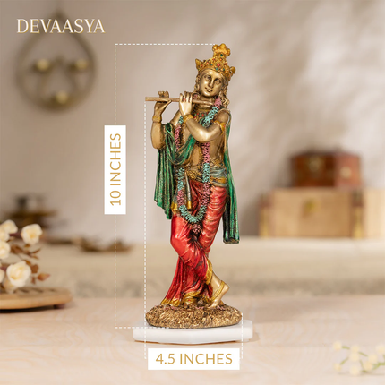 Antique Finish Lord Krishna Idol – 10 Inch | Handcrafted for Pooja & Home Decor