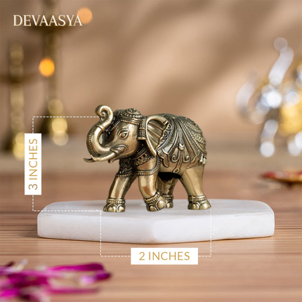 Brass Vastu Trunk Up Elephant Statue – 3 Inch | Symbol of Strength, Luck & Prosperity