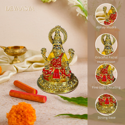 Goddess Lakshmi Idol – 24K Gold Plated | With Red Dhoti & Yellow Blouse