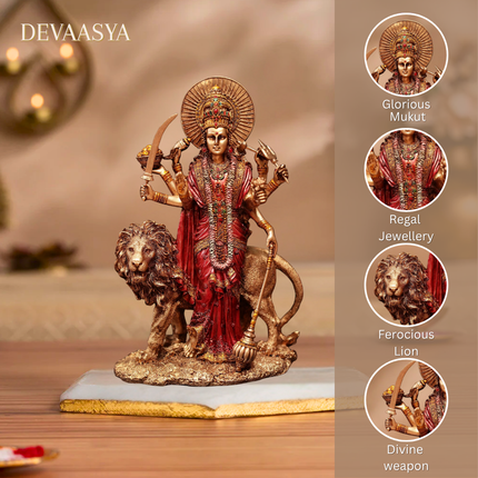 Durga Mata Idol with Lion Vahana | Handcrafted for Strength & Prosperity