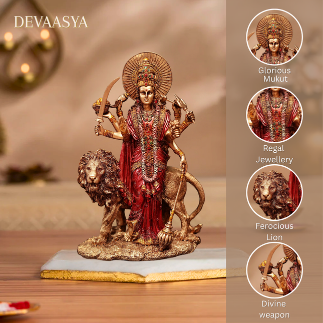 Durga Mata Idol with Lion Vahana | Handcrafted for Strength & Prosperity