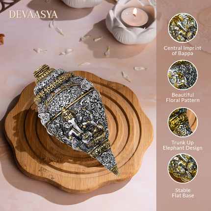 Ganesh Shankh Idol – 24K Gold & Silver Plated for Pooja & Home Decor