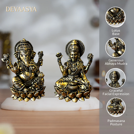 Handcrafted Brass Ganesh Laxmi Idol Set – 3 Inch (each) | Auspicious Deities for Pooja