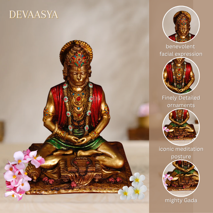 Antique Finish Meditating Hanuman Ji Idol  | Handcrafted for Pooja & Home Decor