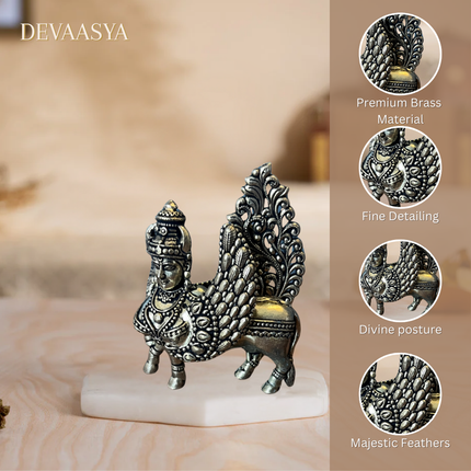 Handmade Brass Kartikeya Murti on Kamdhenu Cow – 2.5 Inch
