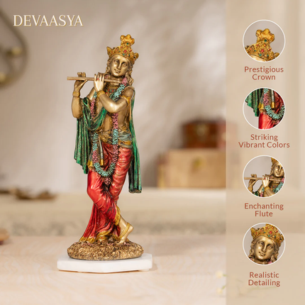 Antique Finish Lord Krishna Idol – 10 Inch | Handcrafted for Pooja & Home Decor