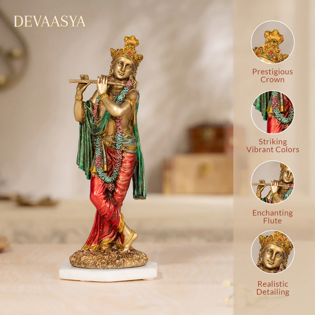 Antique Finish Lord Krishna Idol – 10 Inch | Handcrafted for Pooja & Home Decor