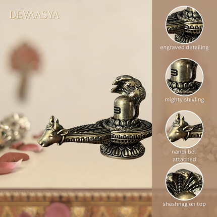 “Handcrafted Brass Shivling Idol with Nandi & Naag – 2.5 Inch