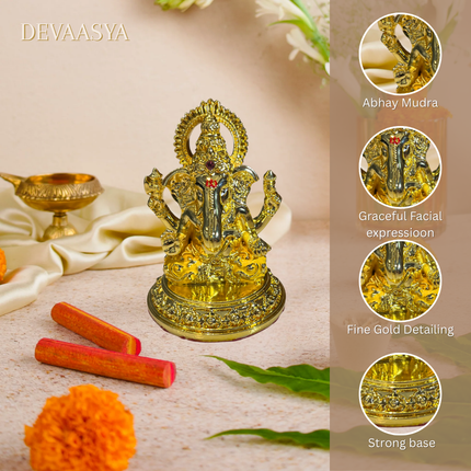 Lord Ganesha Idol in Yellow Dhoti – 24K Gold Plated