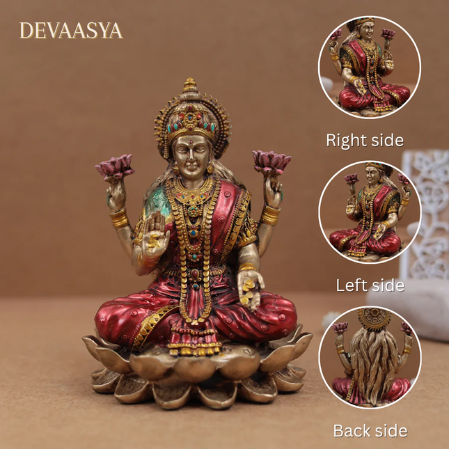 Goddess Lakshmi Sitting Idol – 4 Inch | Marble Finish Statue for Wealth & Prosperity