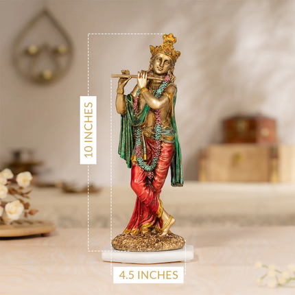 Gold-Plated Flute Krishna Idol (3.5 Inch) with Antique Finish Flute Krishna Idol (10 Inch) – Divine Vastu Combo