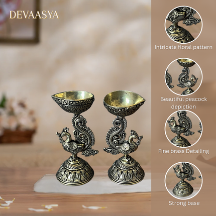 Antique Brass Diya Set – Pack of 2 | Traditional Oil Lamps for Pooja & Festivals