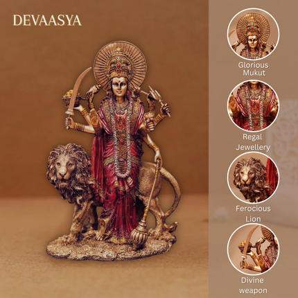 Antique Finish Durga Maa Idol (6 Inch) with Laxmi Maa Idol (4 Inch) – Handcrafted Vastu Combo