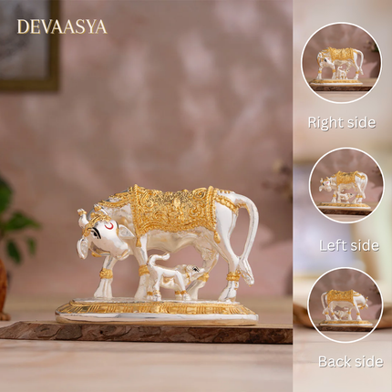 Gold & Silver Plated Kamdhenu Cow Idol – 3.5 Inch | Handcrafted Sacred Idol for Pooja & Home Decor