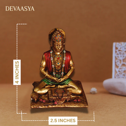 Antique Meditating Hanuman Ji Idol (3 Inch) with Gold-Plated Hanuman Ji Charan Paduka (2 Inch) – Divine Vastu Combo