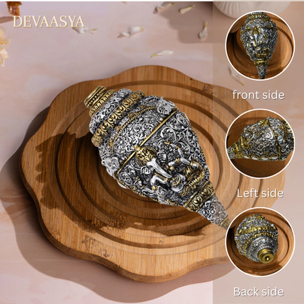 Ganesh Shankh Idol – 24K Gold & Silver Plated for Pooja & Home Decor