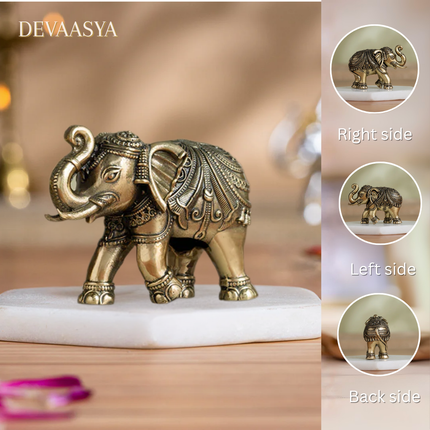 Brass Vastu Trunk Up Elephant Statue – 3 Inch | Symbol of Strength, Luck & Prosperity