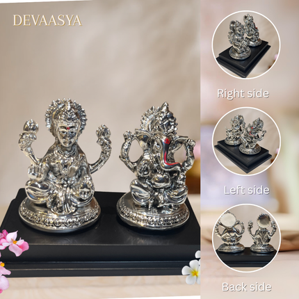 Silver Plated Lakshmi Ganesh Idol Set | Handcrafted Idols for Pooja & Diwali