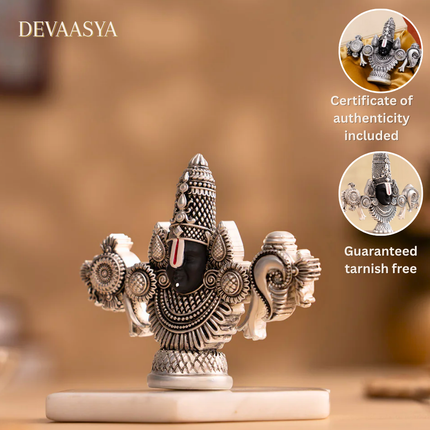 Silver Plated Lord Tirupati Balaji Face Idol | Handcrafted Divine Idol for Pooja & Car Dash