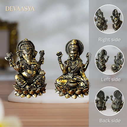 Handcrafted Brass Ganesh Laxmi Idol Set – 3 Inch (each) | Auspicious Deities for Pooja