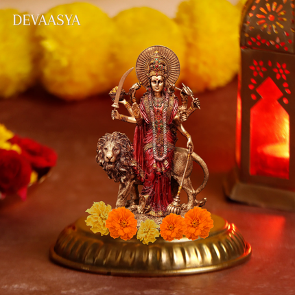 Durga Mata Idol with Lion Vahana | Handcrafted for Strength & Prosperity