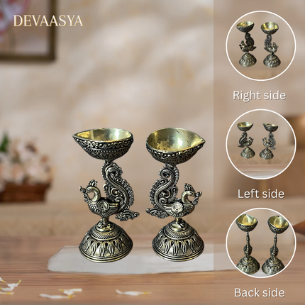Antique Brass Diya Set – Pack of 2 | Traditional Oil Lamps for Pooja & Festivals