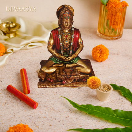 Antique Finish Meditating Hanuman Ji Idol  | Handcrafted for Pooja & Home Decor