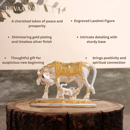 Gold & Silver Plated Kamdhenu Cow Idol – 3.5 Inch | Handcrafted Sacred Idol for Pooja & Home Decor