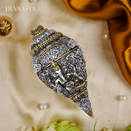 Ganesh Shankh Idol – 24K Gold & Silver Plated for Pooja & Home Decor