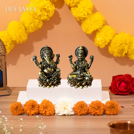 Handcrafted Brass Ganesh Laxmi Idol Set – 3 Inch (each) | Auspicious Deities for Pooja